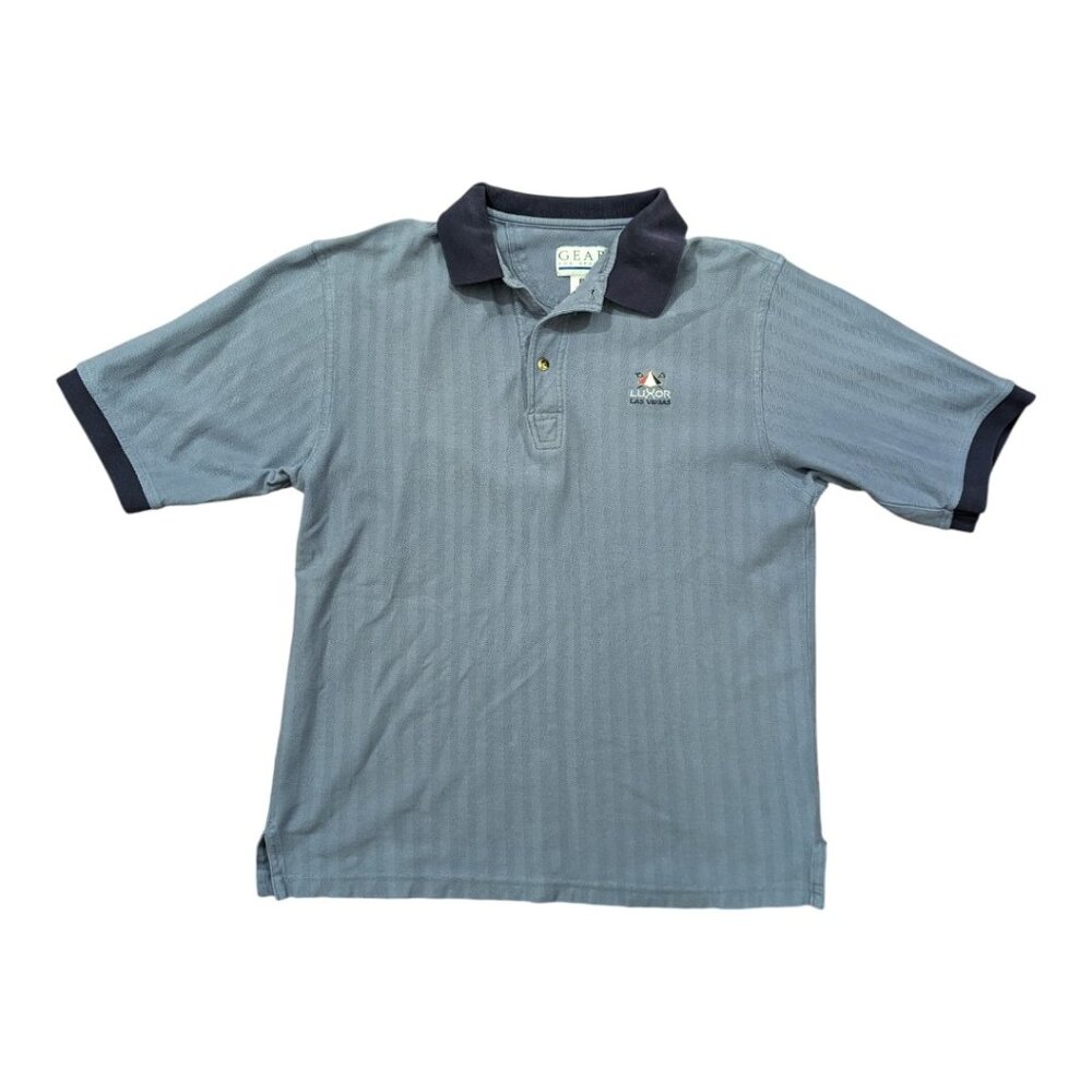 Vintage Luxor Las Vegas Polo Shirt Sz L Blue Short Sleeve Pyramid Logo 90s Y2K
